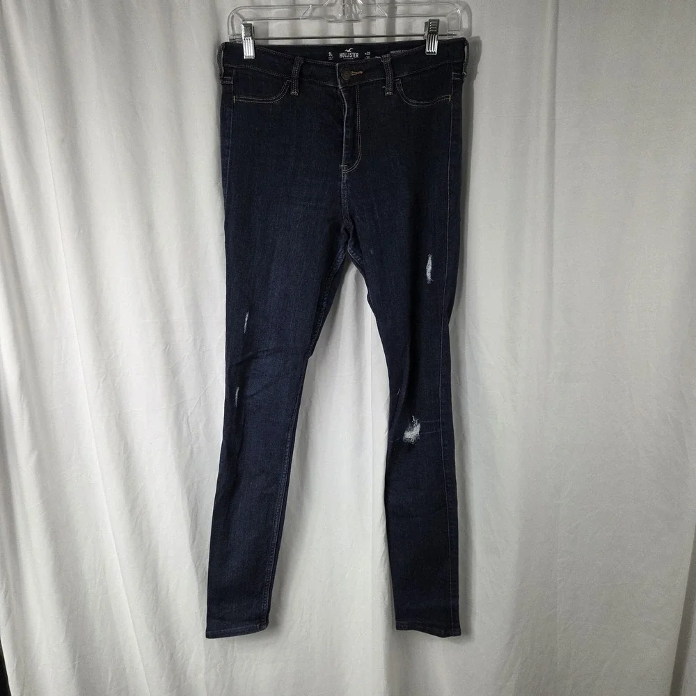 Hollister Jeans Juniors 9L Dark Wash High Rise Jean Legging Distressed Stretch
